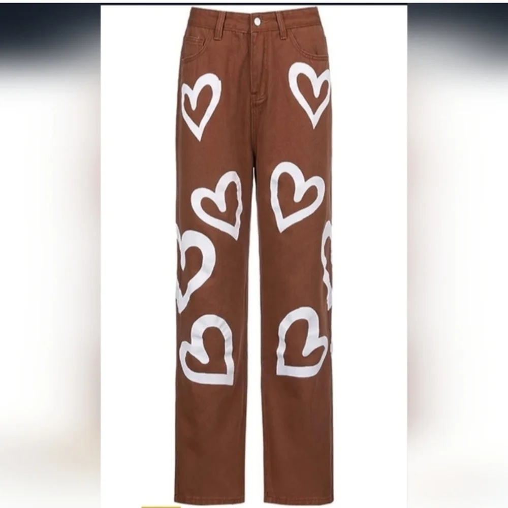 Brown Heart Patterned Men's Pants